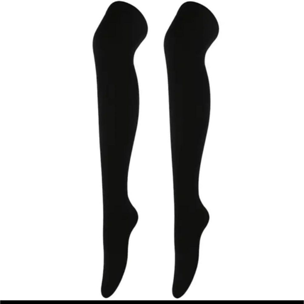 Solid Black Thigh High Socks Tall Stockings